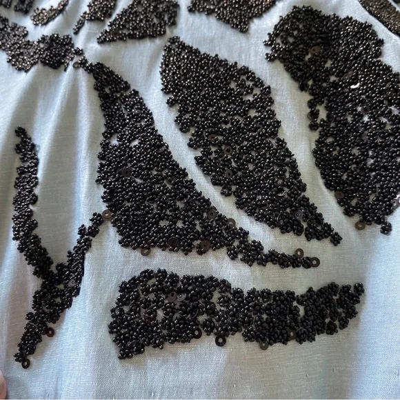 Leslie Fay Elegant Blue Dress with Black Floral Design - Picture 4 of 8